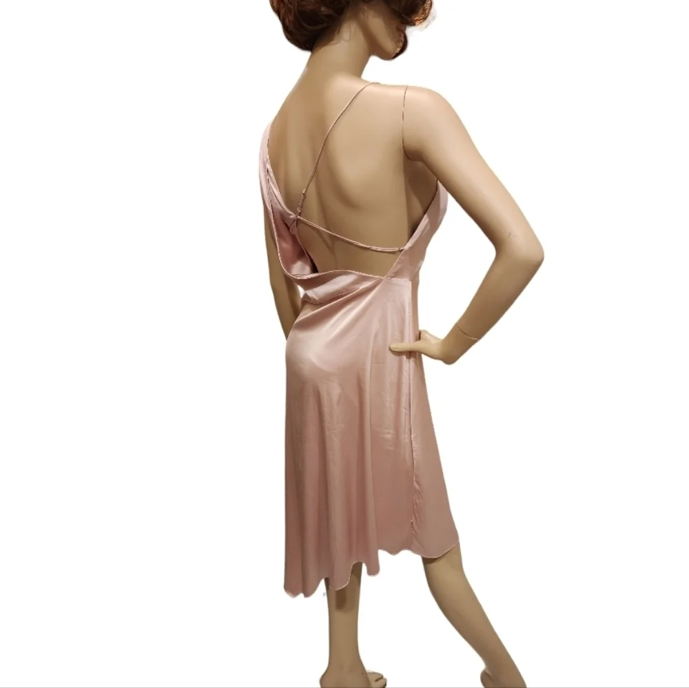 Lulu's Sereno Mauve Pink Satin Cowl Neck Asymmetrical Midi Dress, Size Medium - Picture 8 of 12